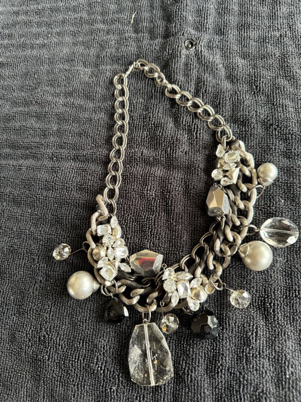 Vintage Silver-Tone Crystal Cluster Statement Necklace - Women Jewelry